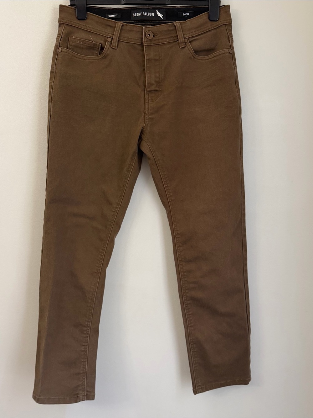 Stone Falcon Men's Slim Fit  Straight Jeans Brown Denim 5-Pocket Logo 0091